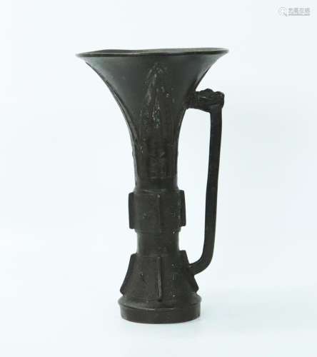 Chinese Archaistic Bronze "Gu" Vase with Handle