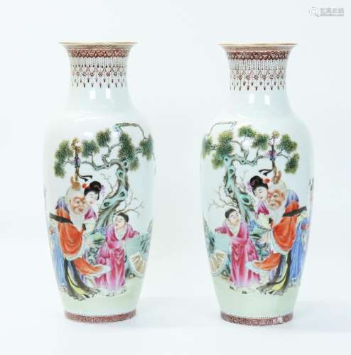 Pr Chinese Near-Eggshell Enameled Porcelain Vases