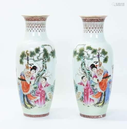 Pr Chinese Near-Eggshell Enameled Porcelain Vases