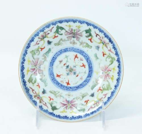 Chinese Underglaze Blue & Enamel Small Plate