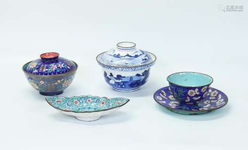 7 Chinese 19th C Canton Enameled Bowls & Plates