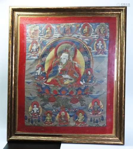 Tibetan Thangka; Seated Bodhisattva & Dieties