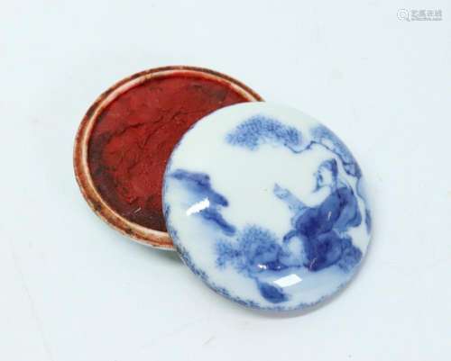 Chinese Blue & White Porcelain Seal Paste Box