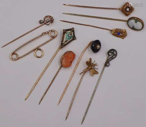 JEWELRY. Collection of (9) Stickpins and a Brooch