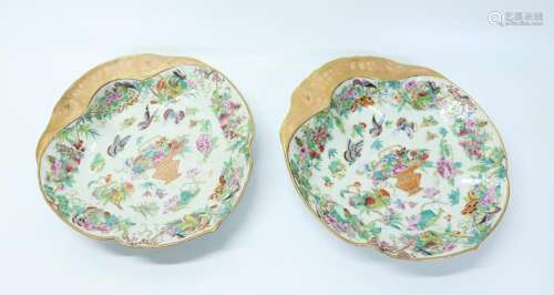 Pair Chinese 19th C Rose Porcelain Shell Plates
