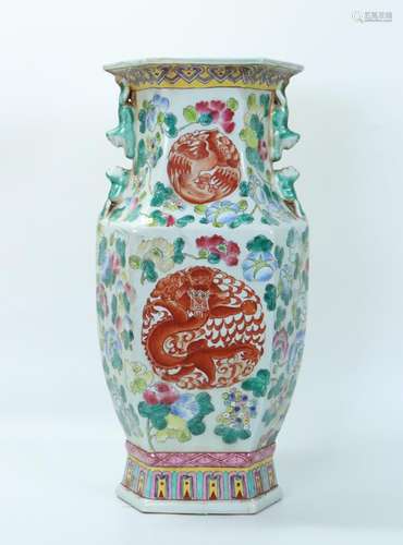 Chinese Enameled Porcelain Hexagonal Vase