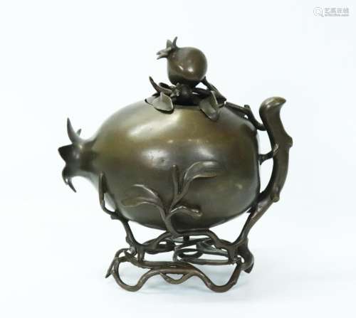 Chinese Qing Dynasty Bronze Pomegranate Censer