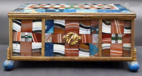 Exceptional Antique Hardstone Inlaid Hinged Box.