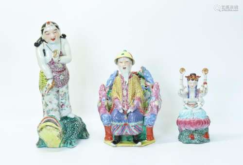 3 Chinese Enameled Porcelain Household Dieties