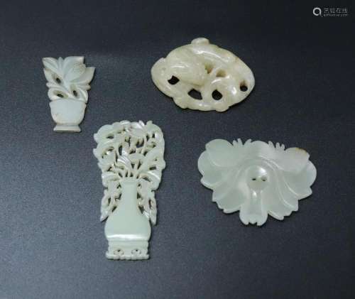 3 Chinese Qing White Jades, 1 Hard Stone Toggle