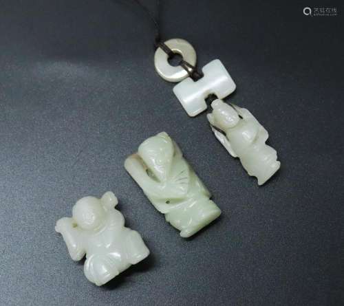 3 Chinese Qing White Jade "Boy" Toggles