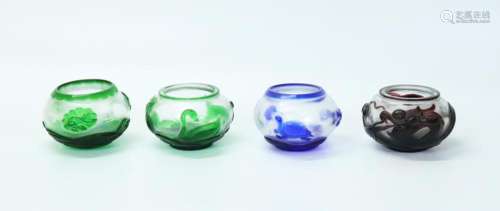 4 Chinese Peking Glass Color Overlay Brush Washers
