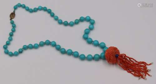 JEWELRY. Chinese Turquoise and Coral Necklace.