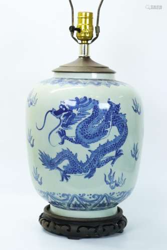 Japanese Hirado Blue & White Porcelain Dragon Jar
