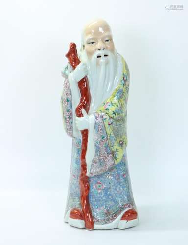 Lg Chinese Enameled Porcelain Standing Shouxing