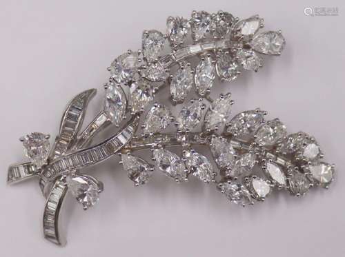 JEWELRY. 11+ Cttw Diamond and Platinum Brooch.