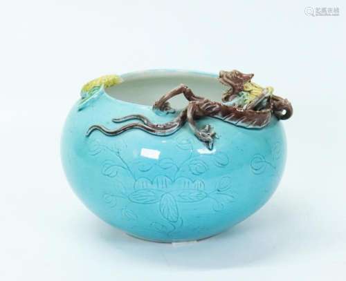 Chinese Turquoise Porcelain Dragon Brush Washer