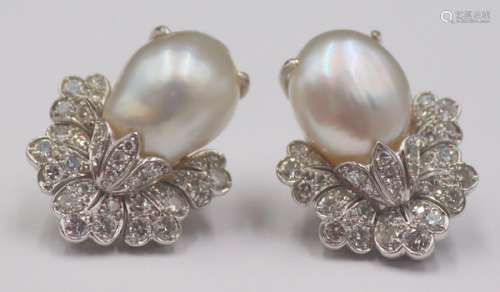 JEWELRY. Pair of Platinum, Diamond and Pearl