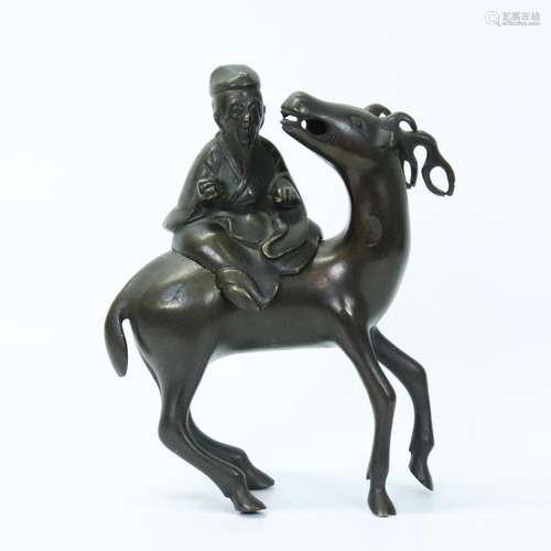 Chinese Mixed Metal Bronze Immortal on Deer Censer