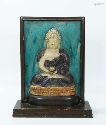 Chinese Ming Ceramic Tile Buddha with Bowl