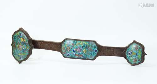 Chinese Qing Cloisonne & Hard Wood Ruyi Scepter