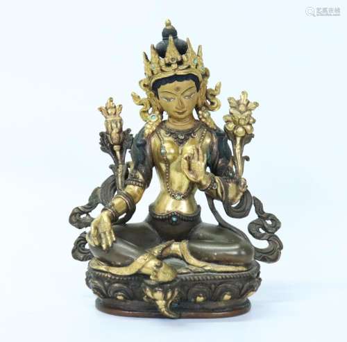 Tibetan Gilt Bronze Seated Tara Sealed Lotus Base