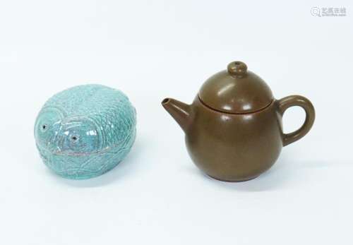 Chinese Teadust Teapot; Robin's Egg Porcelain Box