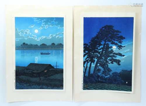 2 Japanese Woodblock Moon Prints Hasui Kawase