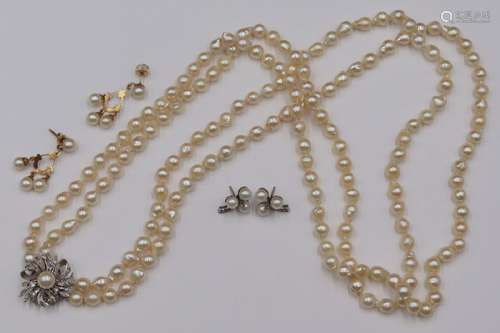 JEWELRY. 14kt Gold and Pearl Jewelry Grouping.