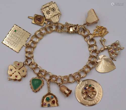 JEWELRY. 14kt Gold Charm Bracelet with (10) 14kt