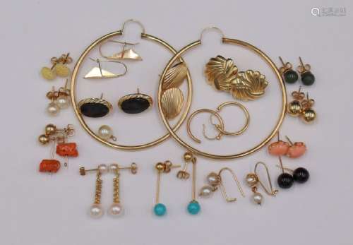 JEWELRY. (16) Pr. of Assorted 14kt  Gold Earrings.
