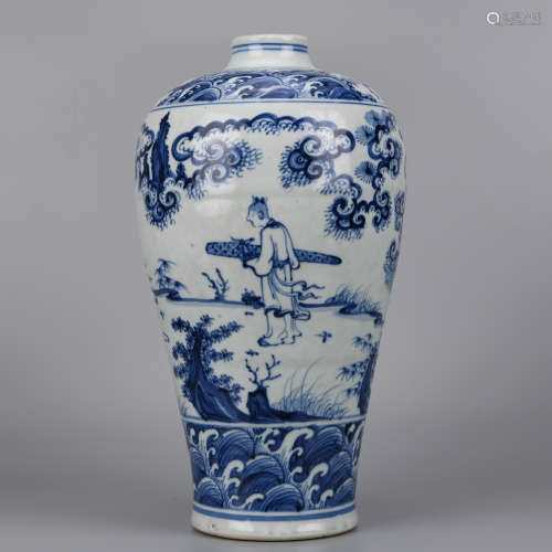 A BLUE AND WHITE FIGURE MEIPING