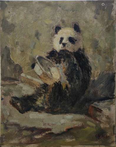 吳作人  熊貓  布面油畫