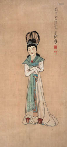 张大千（1899-1983） 仿唐仕女图 镜心 设色绢本 