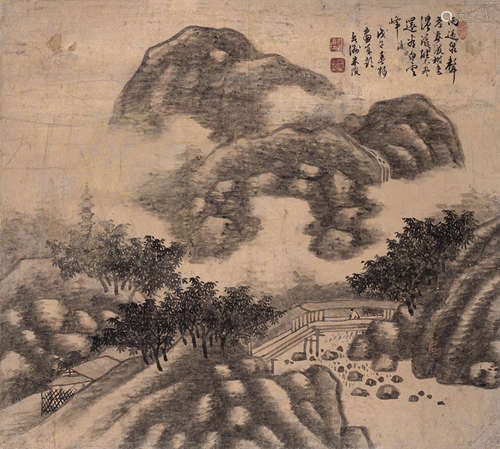 朱陵（明末清初） 山水 镜心 水墨金笺 1648年作