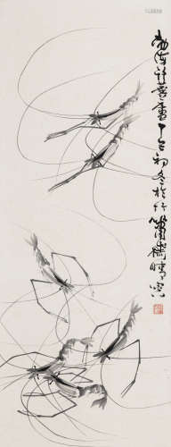 许麟庐（1916-2011） 群虾图 立轴 水墨纸本 1977年作