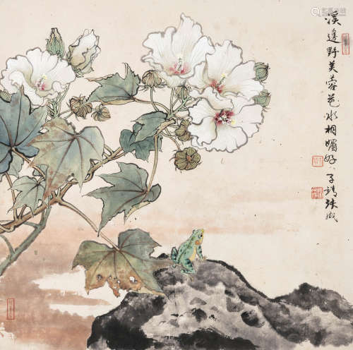 张守成（1918-2013） 芙蓉荷塘 镜心 设色纸本 