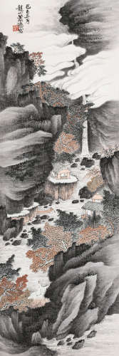萧愻（1883-1944） 高士策杖图 立轴 设色纸本 1929年作