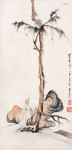 张大千（1899-1983） 仿张大风高士图 立轴 设色纸本 
