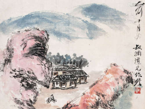 朱屺瞻（1892-1996） 山居小景 立轴 设色纸本 1975年作
