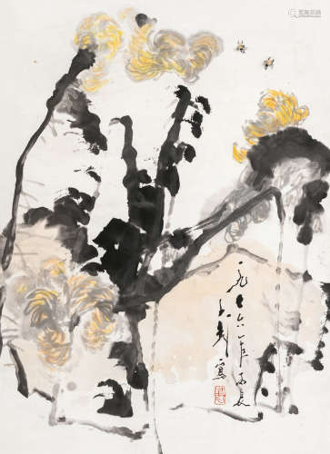 王子武（1936-2021） 菊石蜜蜂 镜心 设色纸本 1976年作
