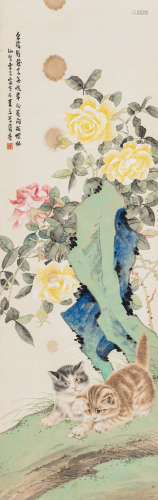 曹克家（1906-1979） 双猫 立轴 设色纸本 