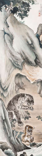 容大块（1900-1963） 乳虎啸穴 立轴 设色纸本