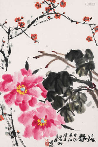林丰俗（1939-2017） 长春 镜框 设色纸本 1990年作