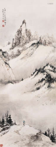 黎雄才（1910-2001） 雪山行旅 镜框 设色纸本 1944年作