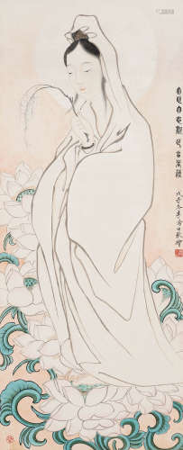 李凤公（1884-1967） 观音 镜框 设色纸本 1948年作