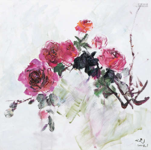 杨之光（1930-2016） 玫瑰 镜框 布面油画 2006年作