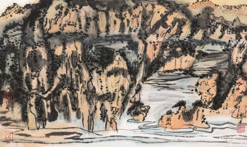 赖少其（1915-2000） 秋山云溪 镜框 设色纸本