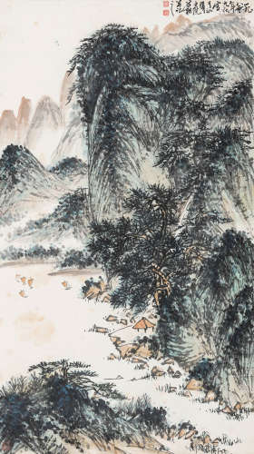 刘昌潮（1907-1997） 秋江泛舟 立轴 设色纸本 1980年作