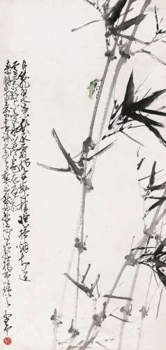 赵少昂（1905-1998） 竹叶秋虫 镜心 设色纸本